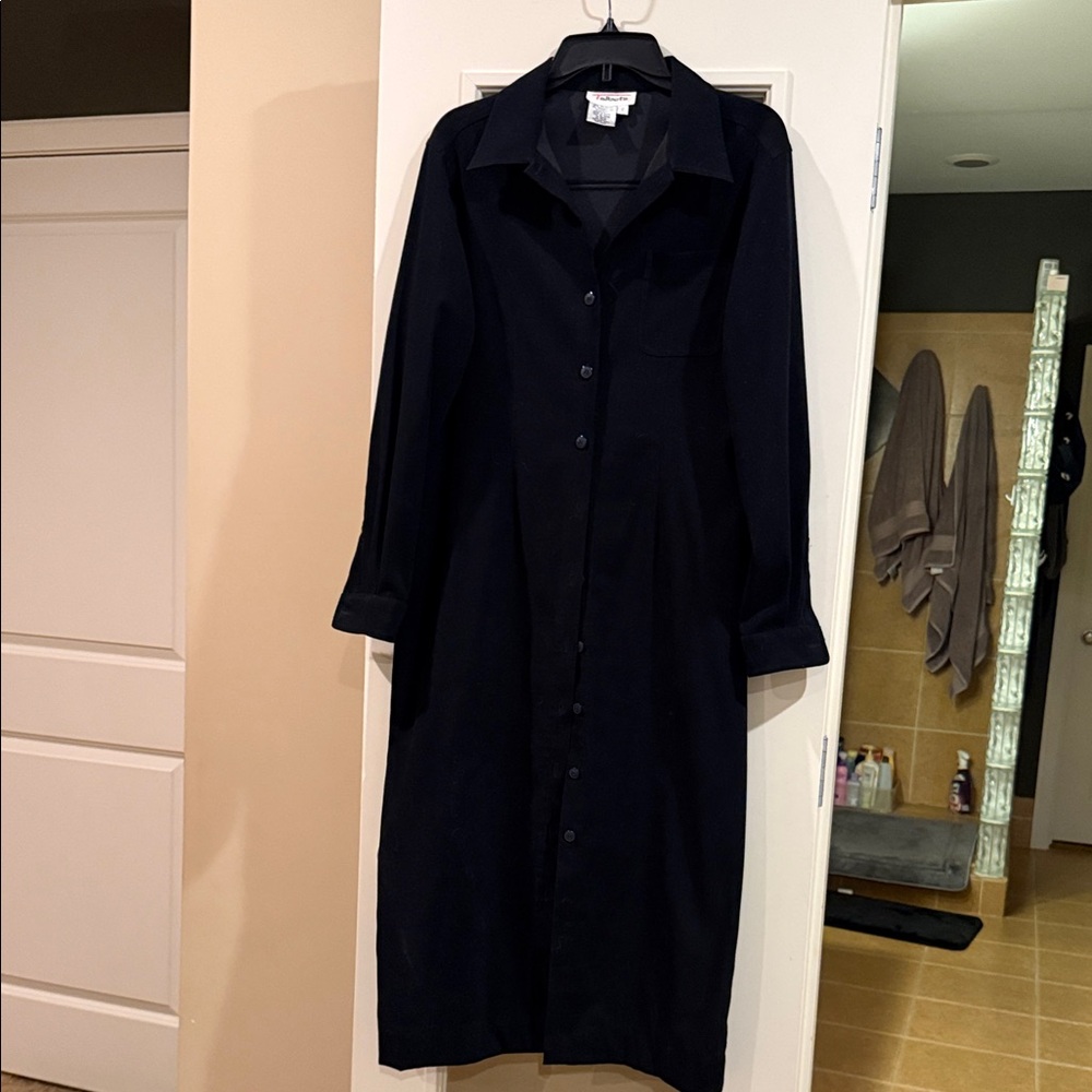 Talbots Black Long Sleeve Button-Front Shirt Dress